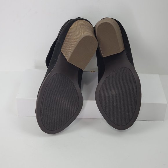 POP Black Faux Suede Stacked Look Heel Shawnee Peep Toe Ankle Bootie Size 5M - Picture 11 of 12